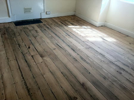 Old Pitch Pine Floorboards Sanded and Sealed in North Wales by Woodfloor-Renovations