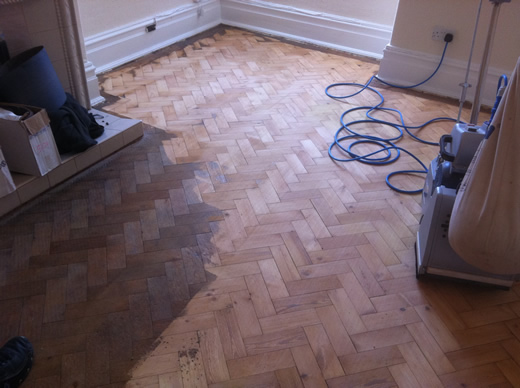 Pine Parquet Flooring Renovated in North Wales by Woodfloor-Renovations