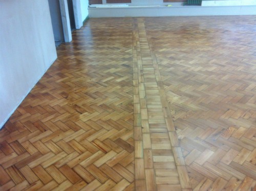 Pitch Pine Parquet Wood Block Floor Sanding and Sealing at Stalybridge Church Hall in Cheshire