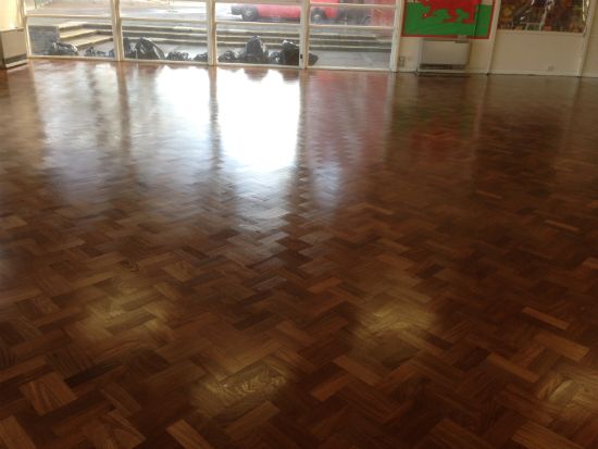 Wood Floor Sanding and Sealing in Rhyl North Wales, prior to the last of 4 coats being applied