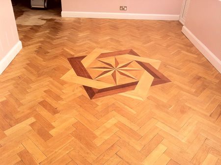 Rustic Oak Parquet Floor With Marquetry Restored in Cheshire